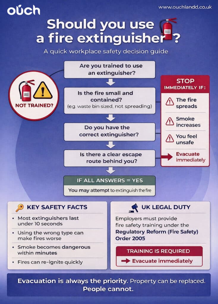 A decision guide for when you should use a fire extinguisher.