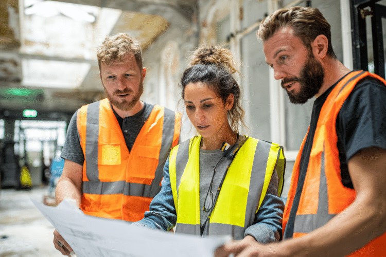 A group of construction works talking about the value of asbestos awareness training.