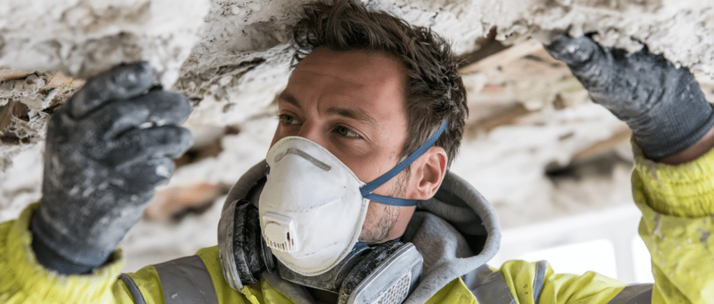 A close up picture of an asbestos worker having taken the non licensed asbestos course with Ouch.