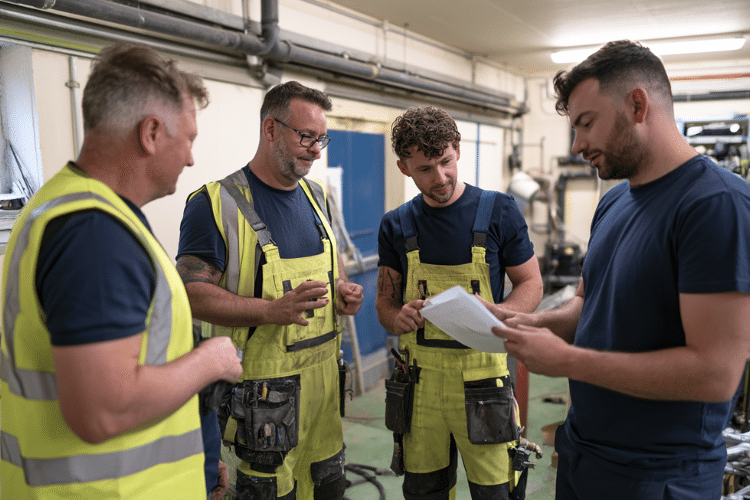 Maintenance team reviewing a plan of work before non-licensed asbestos tasks