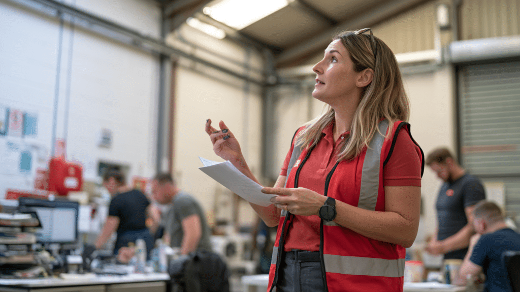 Fire marshal carrying out workplace fire safety checks